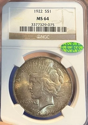 1922 NGC & CAC MS64 Peace Silver Dollar - Image 1 of 4