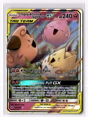 Pokemon Togepi & Cleffa & Igglybuff GX 143/236 SM - Cosmic Eclipse Ultra Rare NM - Image 1 of 2