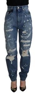Dolce & Gabbana Azul Rasgada Denim Pitillo Algodón Mujer Vaqueros Auténtico - Imagen 1 de 6