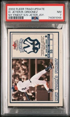 2002 Fleer Tradition Update NY Finest Single Swatch Jersey Jeter/Ordonez PSA 7 - Image 1 of 2