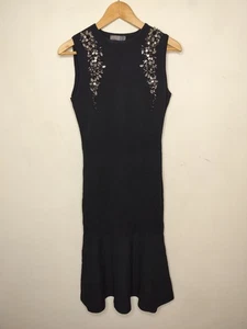 Femi9 schwarzes Strick Midikleid Größe Medium Perlen Schmuck Volantsaum Stretch - Bild 1 von 9