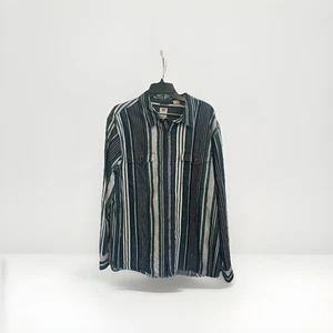 Levis Western Camicia Uomo XL Denim Verde Blu Bianco Righe Brush Popper - Foto 1 di 15