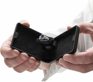 Schwarz Flach Ultra Slim Pop-the-Question Verlobungsvorschlag Ehering Box - Bild 1 von 5
