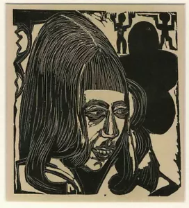 ERNST LUDWIG KIRCHNER - TESTA DI DONNA - INCISIONE IN LEGNO sotto PassePartout - Foto 1 di 1