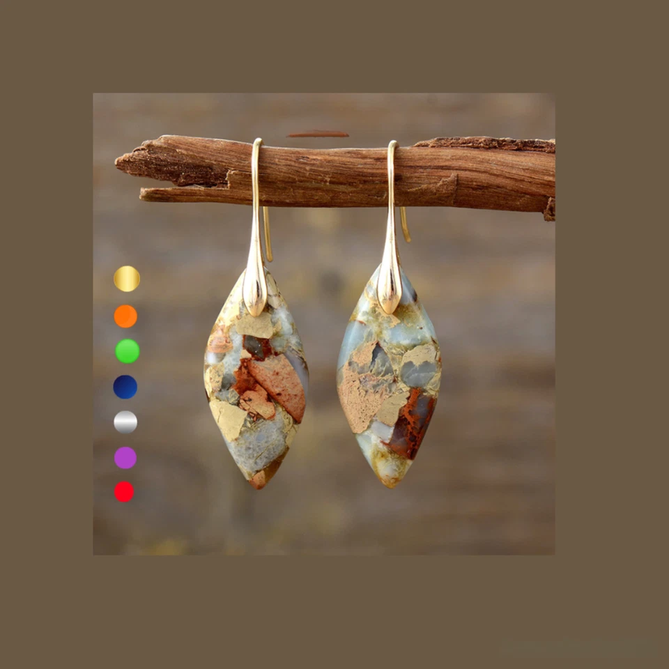 Pendientes colgantes de piedras preciosas naturales con sedimentos marinos de jaspe Foto 1 de 4