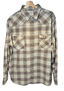 Camisa con botones Mossimo Supply Co para hombre talla XL marrón a cuadros perla a presión occidental - Imagen 1 de 6