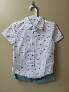 Just One You made by Carte’s White/Olive 2 Piece Set Dinosaur Shirt & Short 4T - Picture 1 of 11