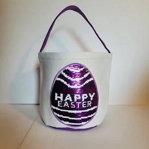 Happy Easter Sequin Easter Egg Baskets, Gift Carry Eggs Canvas Easter Tote Candy - Picture 1 of 7