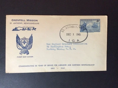 BroadviewStamps Newfoundland #252 FDC VF.  St. Anthony, NL to Boston, MA. - Image 1 of 3