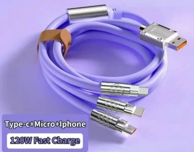Fast Charging USB To Type-C Micro Fast Charger Cable 120W 5A 3-in-1 For apl/adrd - Image 1 of 4