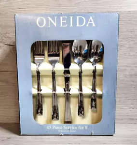 Oneida Glossy Lincoln Set di Posate 45 Pezzi - Servizio per 8 con 5 Porzioni - Nuovo - Foto 1 di 4