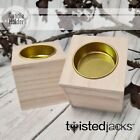 Small Square Wooden Candle Holder X 2 Soft Wood Natural Finish Tee-light