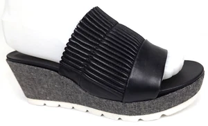 NEW! TAHARI GIGI Open Toe Casual Wedge Women's Sandals Size 6.0 M, Black Leather - Picture 1 of 12