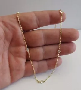18K GELBGOLD ÜBER 925 STERLINGSILBER KETTE MIT LÜNETTENSET LABORDIAMANTEN/24 ZOLL - Bild 1 von 5