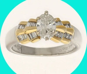 Platinum & 18K YG Diamond Engagement Ring .80CT Oval Brilliant Size 5.5 - Picture 1 of 9