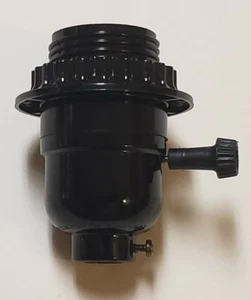 BLACK PLASTIC ON/OFF TURN KNOB THREADED LAMP SOCKET WITH RING E26 NEW 47684JB - Picture 1 of 6