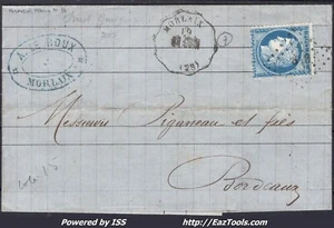 FRANKREICH NR. 60C AUF WANDBRIEF BTP + FÖRDERBAND STATION MORLAIX VOM 19.10.1875 - Bild 1 von 2