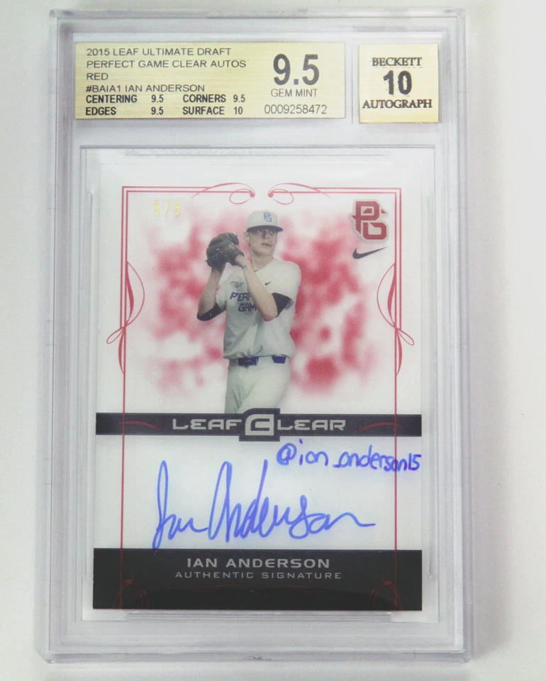 Ian Anderson 2015 Leaf Clear Red /5 BGS 9.5 Rookie RARE Auto Braves 5/5 1/1 - Image 1 of 1