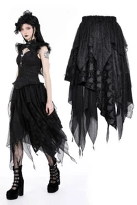 DARK IN LOVE Black Gothic Daily Wear Messy Irregular Steampunk Party Skirt - Picture 1 of 16