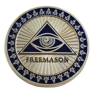 All Seeing Eye Round Masonic Auto Emblem - [Blue & Gold][3'' Diameter] - Picture 1 of 1