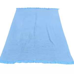 Vintage Waffle Weave Blanket Baby Blue with Satin Trim 66x86 Has Flaw - Picture 1 of 16