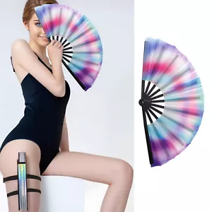 Großer faltbarer Fächer Klack Handfächer für Raves, Burlesque, Regenbogen Outfits für Frauen - Bild 1 von 7