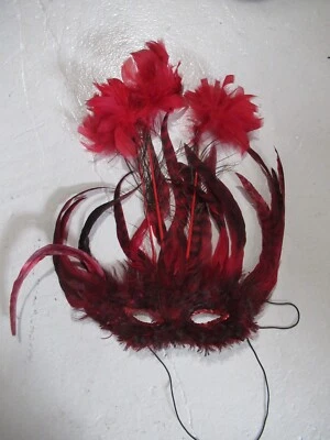 Red Feathered Masquerade Ball - Mardi Gras Mask - Image 1 of 4