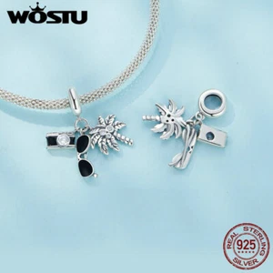 Wostu 925 Sterling Silver Vacation Pendant Camera Tree Bracelet Charm Bead Gift - Picture 1 of 13