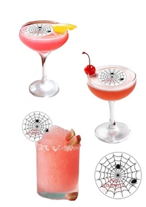 COCKTAIL Drinks Edible Toppers Happy Halloween Spider Web 15 Pre-Cut Round -5cm - Picture 1 of 7