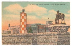 Billings-Montana Bill Hart Monument Municipal Airport Linen Vintage Postcard - Picture 1 of 3