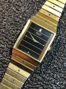 Vintage Seiko Men Watch Gold Tone Rectangle Tank Quartz - For Parts Or Repair - Picture 1 of 18