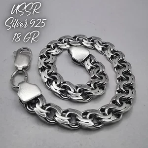 Vintage Fine Bracelet Bismark Chain Solid 925 Sterling Silver Gift Men Nice 18gr - Picture 1 of 9