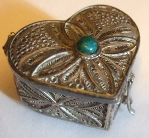 Sterling Schmuckkästchen Ring Schatulle Herzform filigran Nachlass Erbstück 925  - Bild 1 von 20