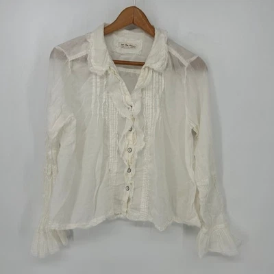 Free People Blouse Womens Extra Small Ivory Savannah Ruffle Top Long Sleeve Boho - Image 1 of 4