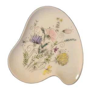 Vntg Hand Painted Plate Flowers Steinberger Austria Pallette Shape Butter Dish - Picture 1 of 6