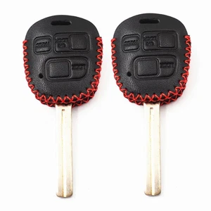 2Pcs Black Leather For Toyota Land Cruiser Lexus Es Ls Lx Rx 3 Buttons Key Fob - Picture 1 of 4