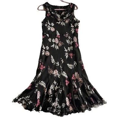 Vtg Alfani Womens Silk Floral Sheer Cowl Neck Midi Dress Sz 12P Dark Fairy - Image 1 of 4