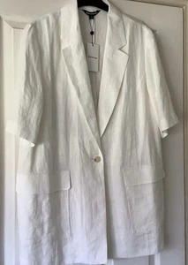Whistles Long White 100% Linen Short Sleeved Jacket. Size 16. New With Tags - Picture 1 of 7