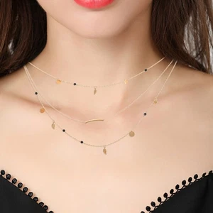 Minimalistischen Pullover Schmuck Sommer Hals Kette Layered Halsband - Picture 1 of 12