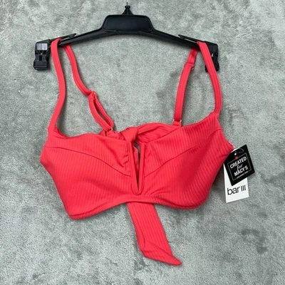 Top de bikini acanalado rosa brillante Bar III para mujer talla S a0918 Foto 1 de 4