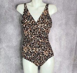 Miraclesuit Its A Wrap Animal Print Women’s 14 Tummy Control Swim Suit One Piece - Picture 1 of 10