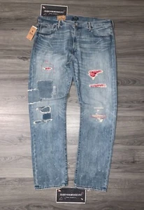 POLO RALPH LAUREN Big Tall Varick Slim Straight Red Bandana Patch Distress Jeans - Picture 1 of 10