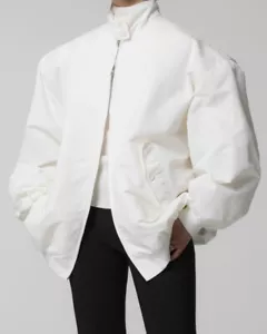 White bomber. White relaxed jacket. Women oversized bomber. Relaxed bomber. - Picture 1 of 11