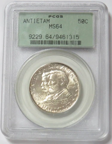 1937 SILVER ANTIETAM COMMEMORATIVE HALF DOLLAR PCGS GREEN LABEL MINT STATE 64 Cover
