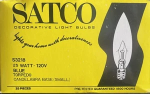 (24x) SATCO S3218 25W BLUE TORPEDO CHANDELIER BULB INCAND E12 (CANDELABRA) Base - Picture 1 of 3