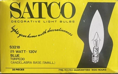 (24x) SATCO S3218 25W BLUE TORPEDO CHANDELIER BULB INCAND E12 (CANDELABRA) Base - Image 1 of 3