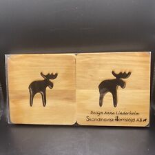 Set of Four Swedish Skandinavisk Hemslojd Wood Coasters Moose Anna Linderholm