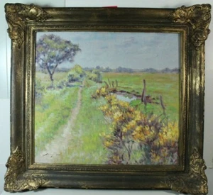 Norddeutsche Künstler A.Wiegmann Frühlingslandschaft mit blühendem Ginster Öl - Picture 1 of 7