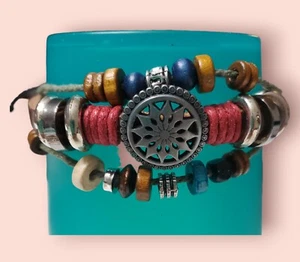 Vintage Creative Leather beaded bracelet with sunflower (3) strands - Picture 1 of 2