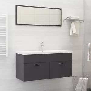 2 Piece Bathroom Furniture Set High Gloss Grey Engineered Wood U0L3 - Picture 1 of 12